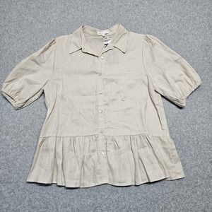 Little Lies Charley Blouse Brown 100% Linen NWT